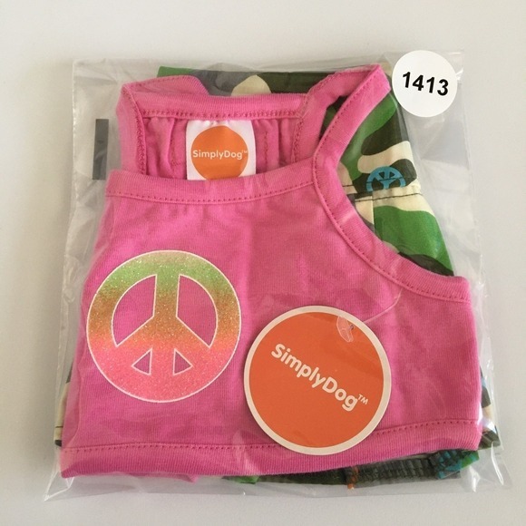 NEW SimplyDog Pet Outfit 2-Piece Camo Skirt & Peace Sign Top Pink Green Size S - Picture 13 of 13